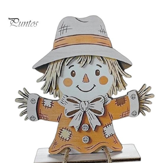 Handgefertigte Holz-Feiertags-Tischdekorationen Halloween Kürbis Vogelscheuche Schottische Hochlandrind-Figuren, Niedliche Hängende Bein-Ornamente, Langlebiges Erntedankfest