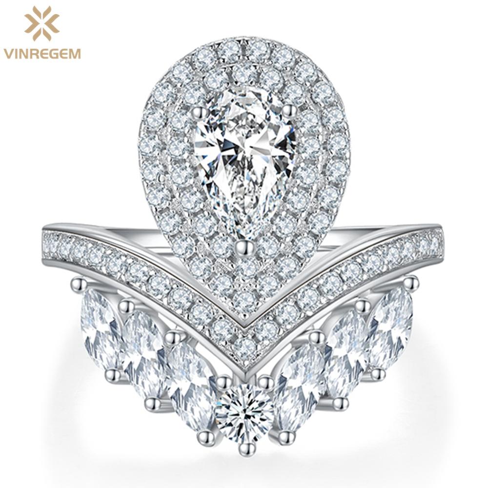 

Vinregem Роскошное 100% стерлинговое серебро 925 пробы VVS1 1CT грушевидной огранки D настоящий муассанит с бриллиантом обручальное ювелирное изделие женское кольцо подарок на годовщину US 4.5-1CT белый