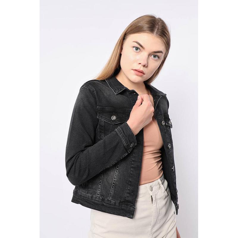 Anthrazitfarbene Slim-Fit-Jeansjacke für Damen