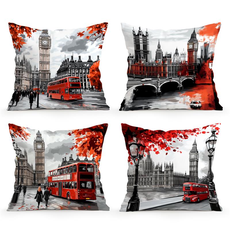 Jmg Clothing Unisex London Street View Cushion Pillowcase Printed Polyester 45X45cm Throw Pillowcover Decorative Sofa Cushion Pillowslip Home Decor