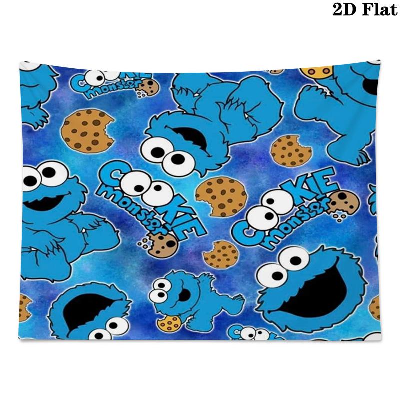 Cookie Monster Cartoon Wall Tapestry Aesthetic Wall Hanging Printed Fabric Blanket Decorative Tapestries for Bedroom Living Room Home Decor