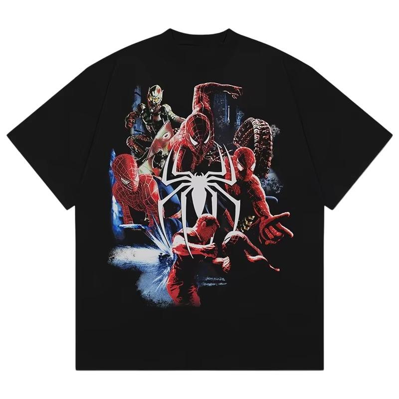 

2026 new SpiderMan Oversized Cotton TShirt Y2K Streetwear Retro Harajuku Punk Fashion Casual Short Sleeve Top for Men Women S
