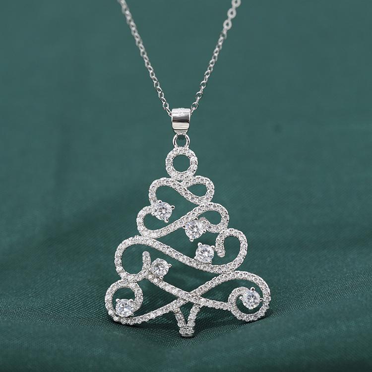 

Exquisite Zircon Christmas Tree Necklace: Trendy European & American Style Pendant Jewelry for Women