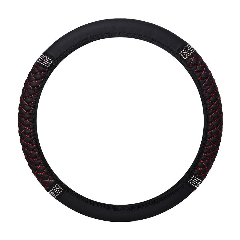 Universal Elastic Leather Steering Wheel Cover with 3D Diamond Embroidery