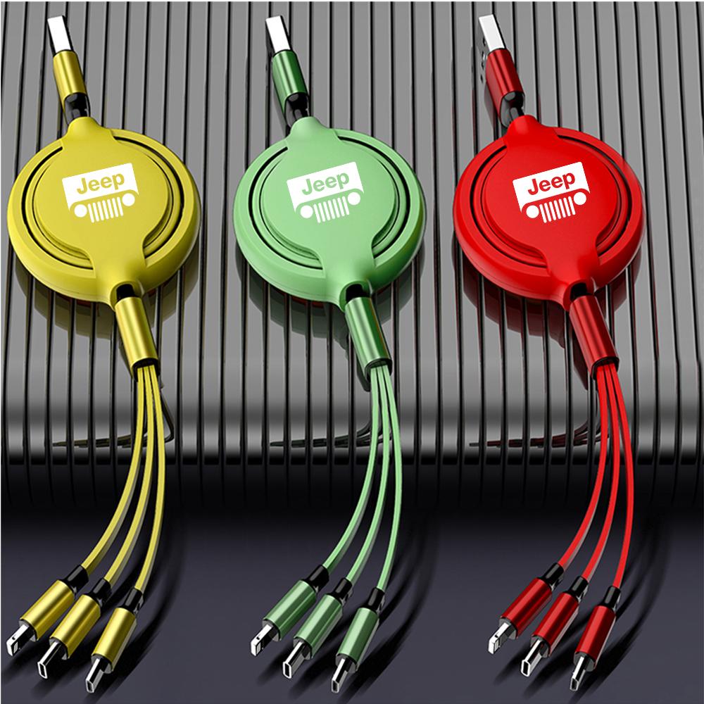 3 In 1 Fast Charger USB Data Cable Car Accessories For Jeep Grand Cherokee Wrangler JK Gladiator Compass Renegade Patriot Libert AKL1