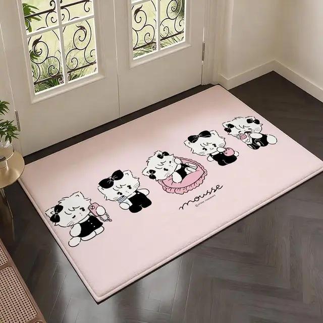 Kawaii Cartoon Bear Bunny Cat Rectangle Carpet Cute Maid Animal Kids Room Home Decor Mat Non Slip Floor Rug Entryway Doormat