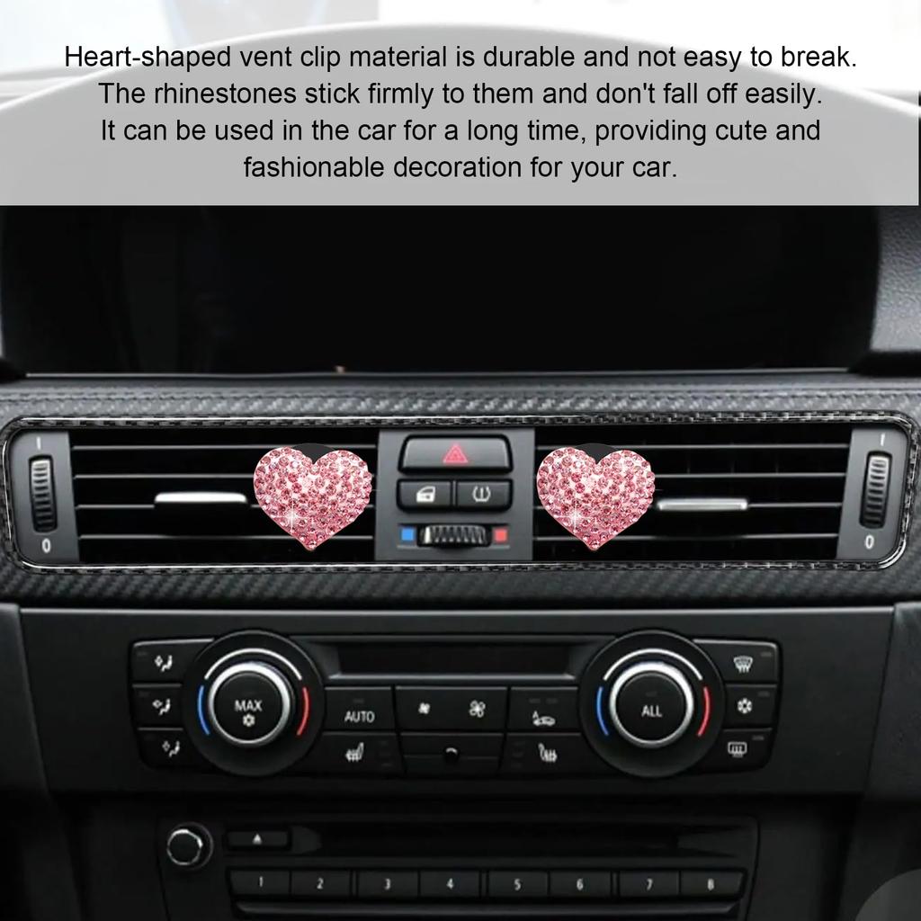 2pcs Car Air Vent Clip Bling Crystal Heart Charm Car Air Vent Clip Car