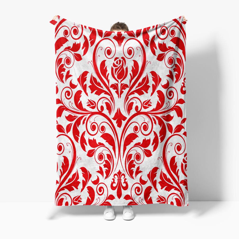 

Red Floral Pattern Blanket Decorative Bedspread Luxury Soft Fleece Throw Blanket Sofa Cover Christmas Gift Home Decor 130x150cm51x59in