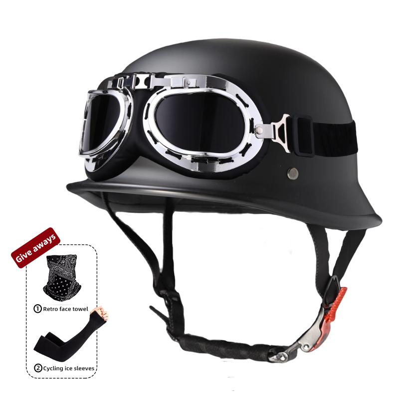 Motorcycle Helmet for Men In Summer, Harley Retro Half Helmet Electric Car, German Style Soldier Prince Cruise Car, Four Season