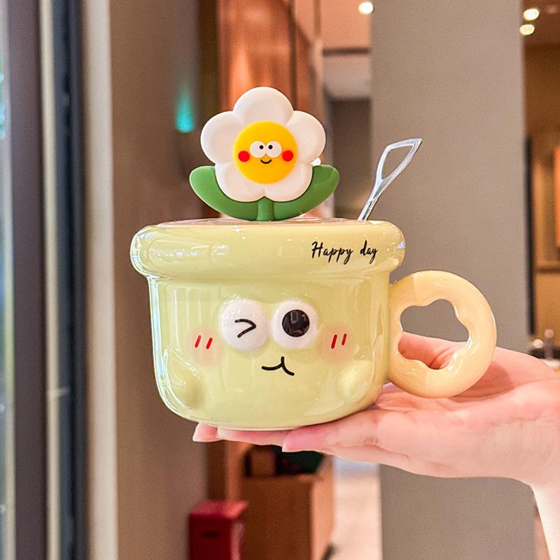 Graduation gift cute hand-painted flower cup for classmates, teacher ceramic cup coffee water cup mug souvenir gift