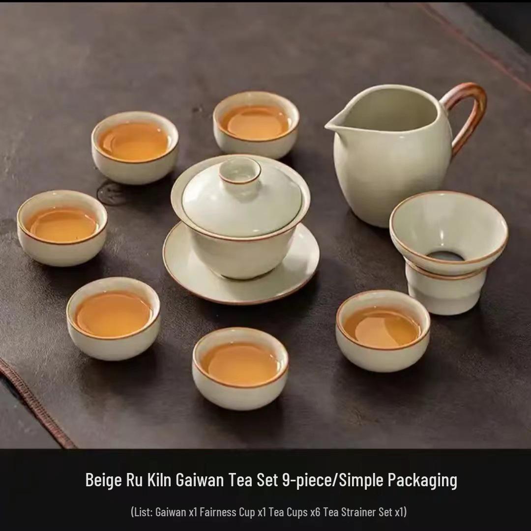 Beige Ru Kiln Kung Fu Tea Set - Ceramic Teapot, Gaiwan, Teacup with Crackle Finish in Gift Box (2025) Default Option