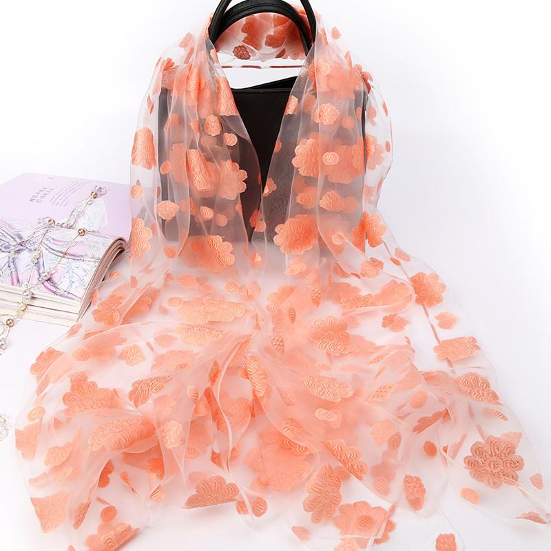 Scarf, Women's Organza, Silk Scarf, Embroidered Shawl, Sun Protection, Spring and Summer Beach Scarf, Long and Versatile Large Scarf, Autumn