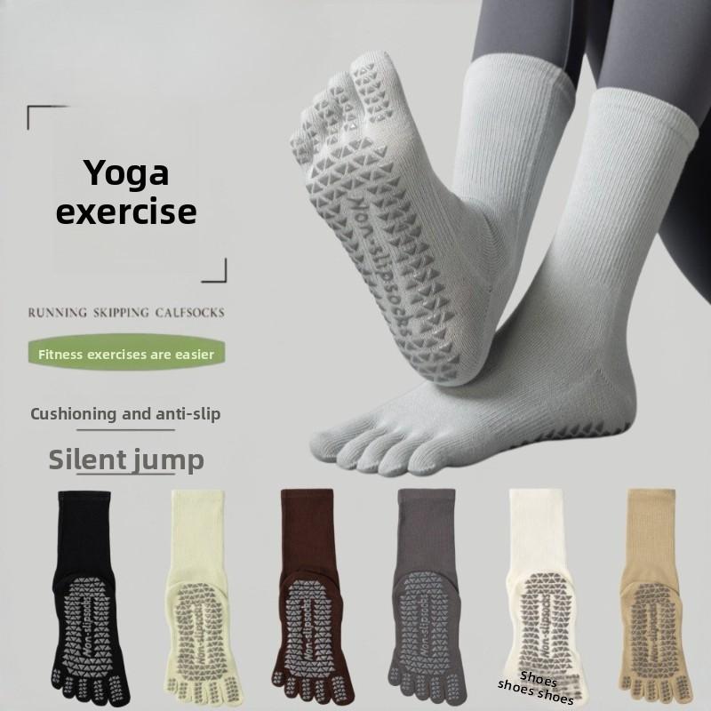 Cotton Yoga Socks with Anti-slip Properties for Pilates Five-finger Socks, Pure Cotton Sweat-absorbing Long-tube Yoga Sports Socks