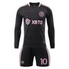 Miami Messi Maneci Lungi Fotbal Tricou Set, Black Training Jersey Shorts Breathable Sportswear