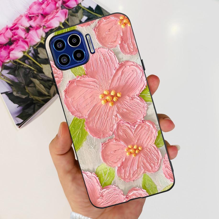 

For Motorola One 5G Case Fashion Flower Black Silicone Soft TPU Phone Cover For Moto One Vision / One Macro Funda XT1970-1 Coque Moto One Vision