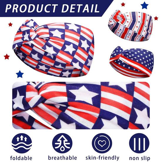 Headband Soft Cloth Independence Day Headband with Flag Stars Stripes Design Holiday Patriotic Hairband Hair Accessories