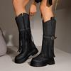 2025 Autumn and Winter Europe and the United States New Belt Buckle Knight Boots Rivet Belt Buckle Foreign Trade Large Size Medium Boots