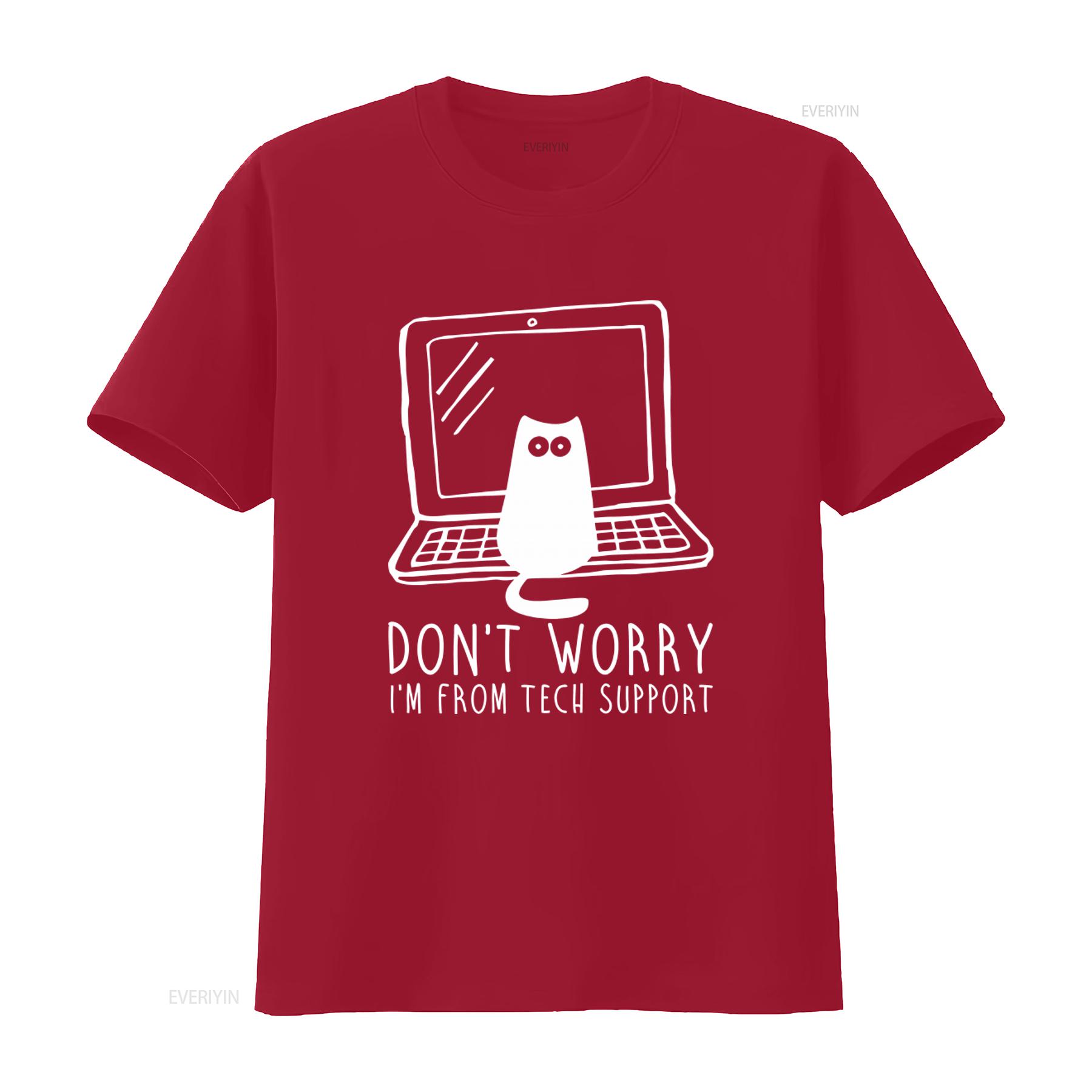 

Cat Dont Worry Im From Tech Support Geek Gamer T Shirt Funny vintage Washed homme Unisex streetwear Slightly Breathable S