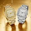 Luxury Full Diamond Watch Men Sparkling Rhinestone Dial Stainless Steel Bracelet Women Elegant Bling Dress Watch