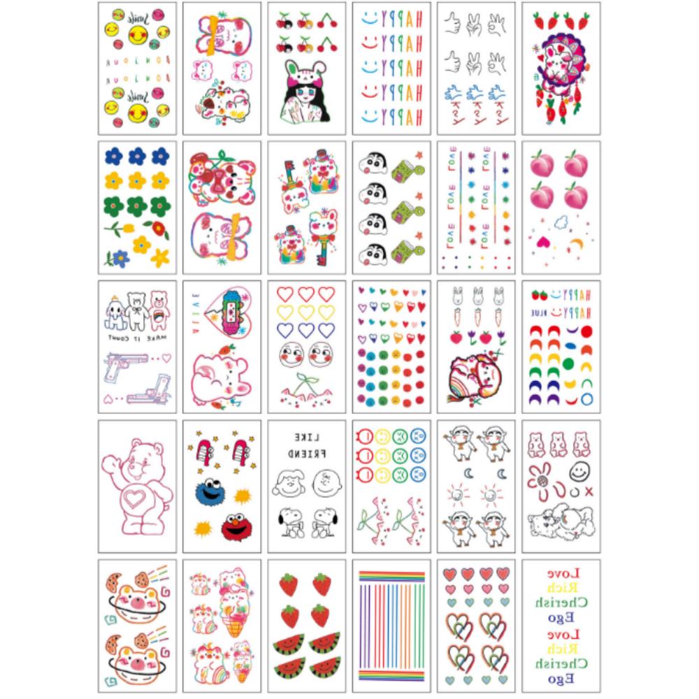 30 Types 1 Set Flower Mini Kids Tattoo Sticker Henna Tattoo Butterfly English Lettering Long-lasting Waterproof Transfer Sticker 1 Pcs 23_N4(Bonjour