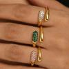 Simple Green & White Rhinestone Tri-Color Open Ring: 18K Gold-Plated Stainless Steel, European & American Style.