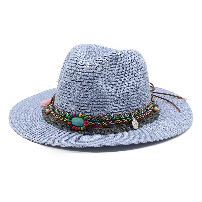 Western Cowboy Ethnic Style Straw Hat Men'S And Women'S Outdoor Seaside Beach Hat Sunscreen Sun Hat