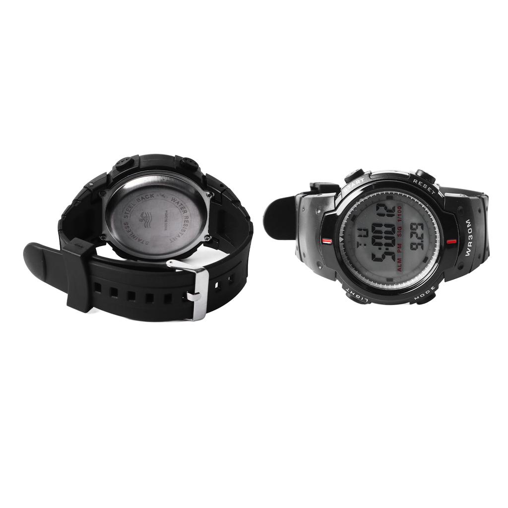 Men Electronic Watch Waterproof Large Screen Night Light Sports Watch for Outdoor Black