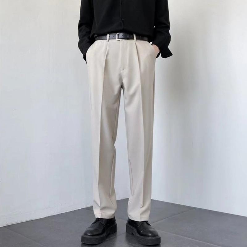 2024 New Men White Straight Pants Fashion Korean Loose Suit Trousers Casual Draped Baggy White Wide Pant Male Streetwear