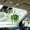 Handmade Beaded Terracotta Suncatcher, Artificial Green Plants Car Charm, Faux Crystal Hanging Plant Sun Catcher with Beads for Rearview Mirror,