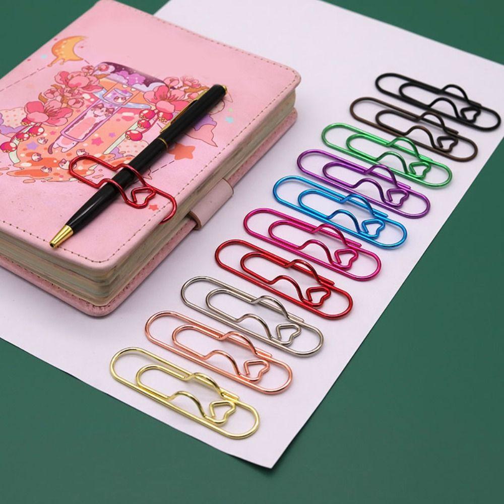 10pcs Paper Fix Clips Paper Clips Colorful Bookmarks Office Multi-functional Pen Holder  Metal