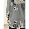 Women's Crew Neck Long Sleeve Top Grey Bottom Retro Large Floral Print with Pockets Loose Medium and Long Top