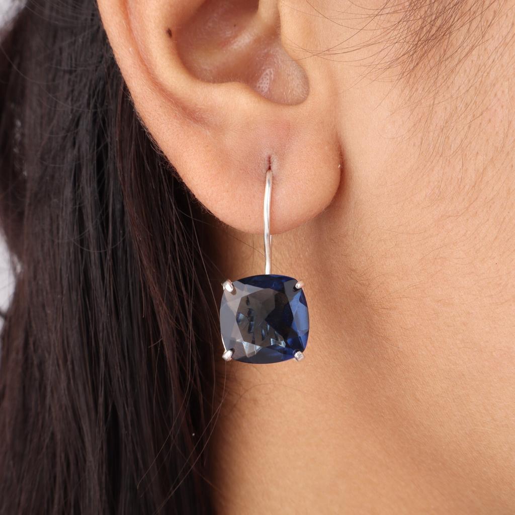 Naturstein London Blue Topaz Edelsten 925 Sterlingsølv Håndlagde Boho Øredobber 1" EE-172-13