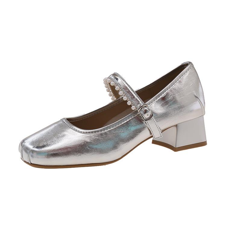 French thick heel single shoes women's 2025 new versatile skirt Mary Jane shoes ballet square head small leather shoes