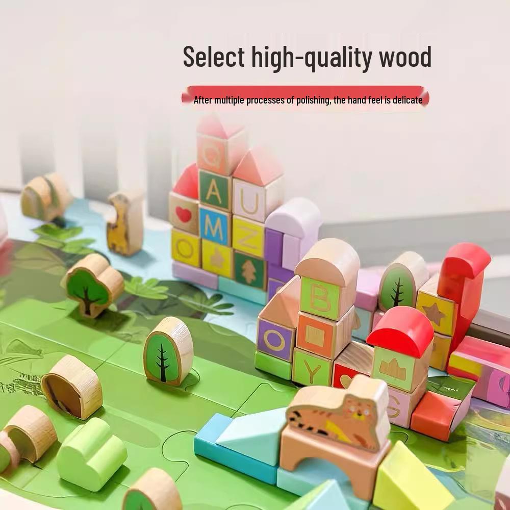 Figani Large Wooden City Forest Building Blocks for Early Education and Parent-Child Interaction
