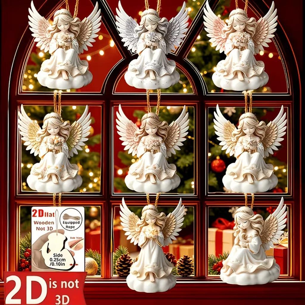 Wooden Holiday Ornament Wooden Wooden Angel Hanging Pendants Modern Minimalist Christmas Hanging Decoration For Christmas Square