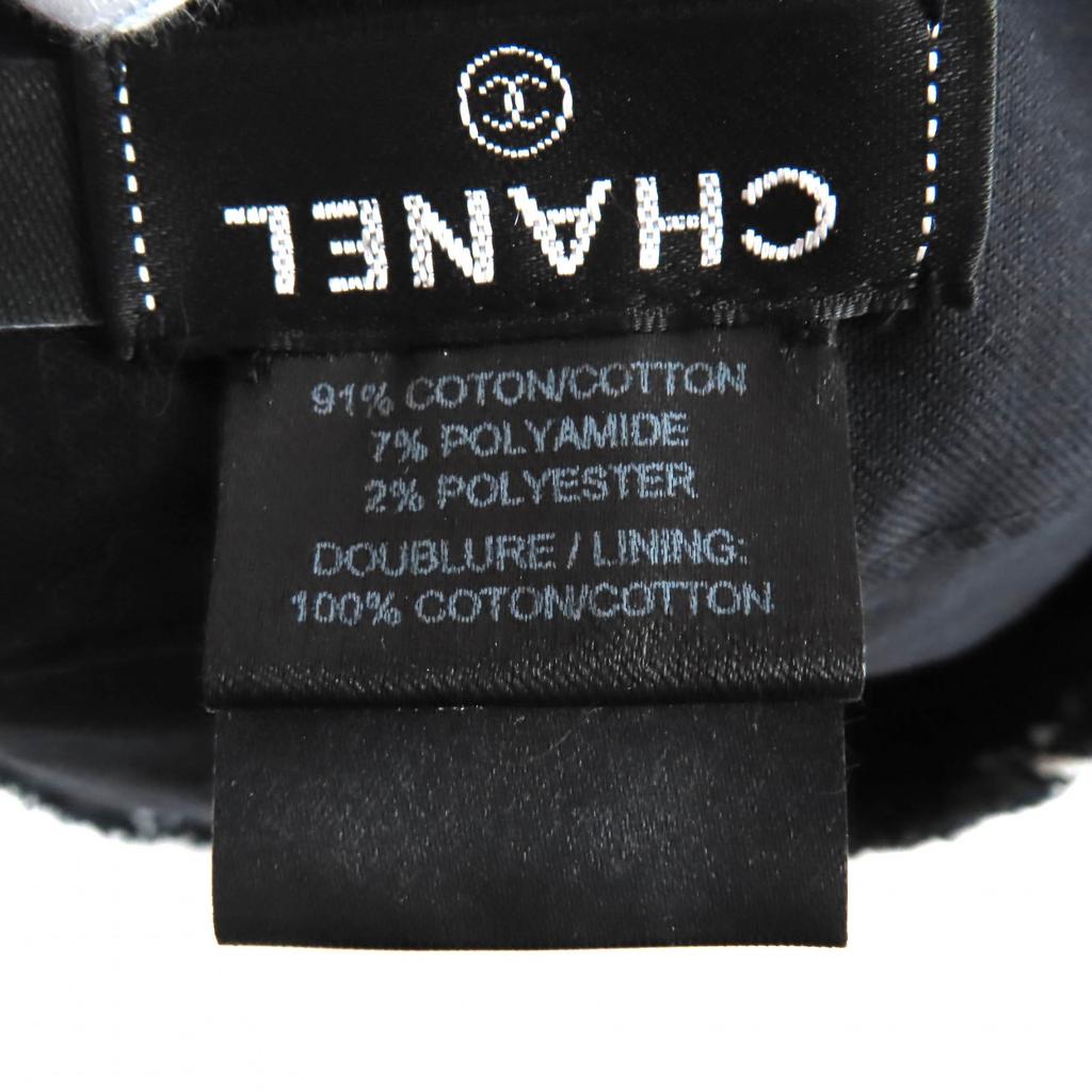 Great CHANEL beret COCO Mark lattice pattern tweed black cotton Women M 19C Used