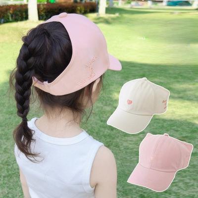 Neue Frühling Sommer Mädchen Hohl Herz Baseballkappe für Pferdeschwanz Kinder Atmungsaktiv Dünner Schirmmütze Kleinkind Sonnenkappe für Kleines Mädchen