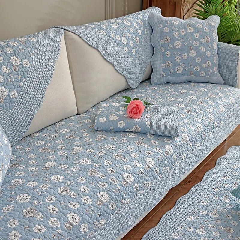 Tapete de sofá jacquard pastoral com bordas dobradas, confortável, antiderrapante, à prova de poeira, toalha de sofá, almofada de decoração versátil para sala de estar