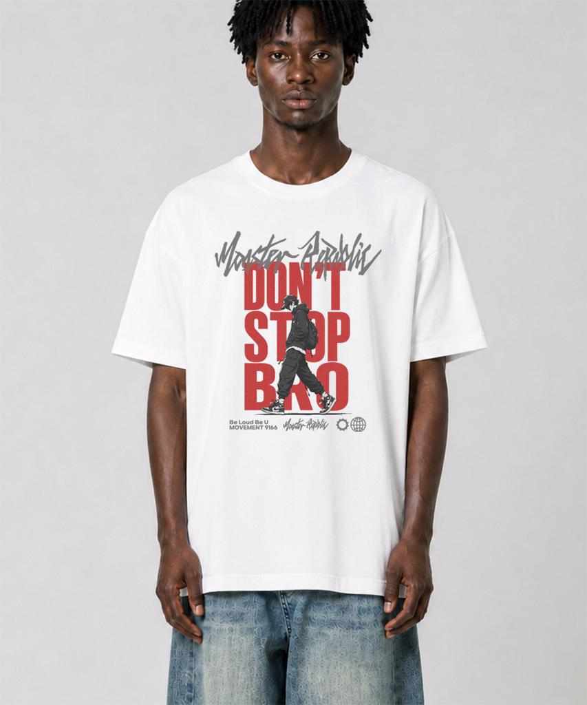 MONSTER REPUBLIC Don'T Stop Bro Red T-Shirt White_9166