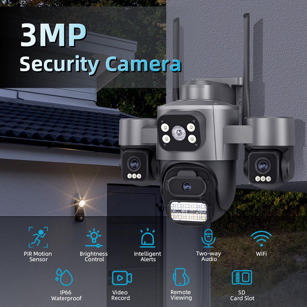 ICSEE Triple-Objektiv Outdoor WiFi HD Überwachungskamera