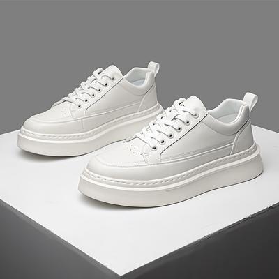 Höstens Nya Sneakers i Ko-läder för Herrar Enfärgade Mode Casual Vita Plattformsdojor Manlig Högkvalitativ Snörning Designerskor Man