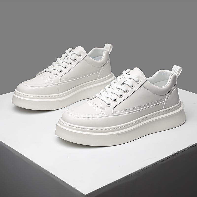 Autumn New Cow Leather Sneakers for Men Solid Color Fashion Causal White Board Shoes Male High Quality Lace Designer Shoes Man