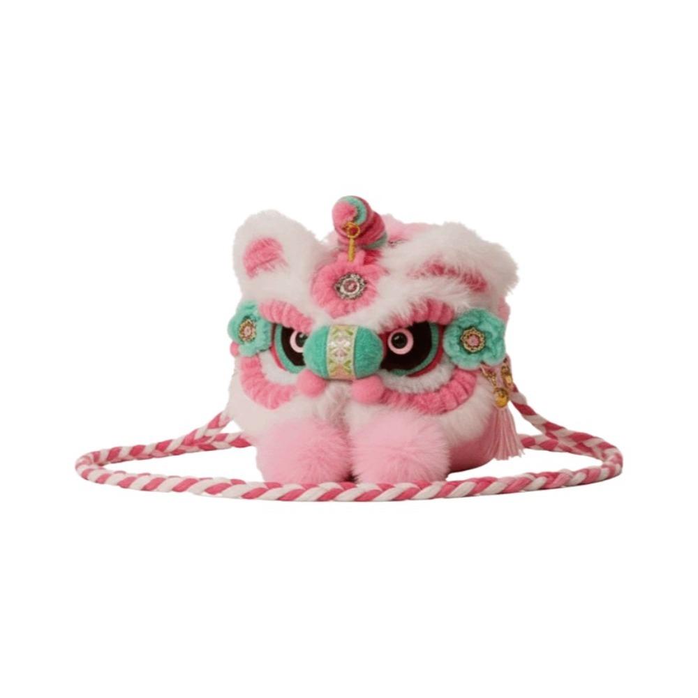 

Kintted Crochet Lion Dance Bag Chinese Style Children s Lion Bag New Year Shoulder Bag Students рожевий
