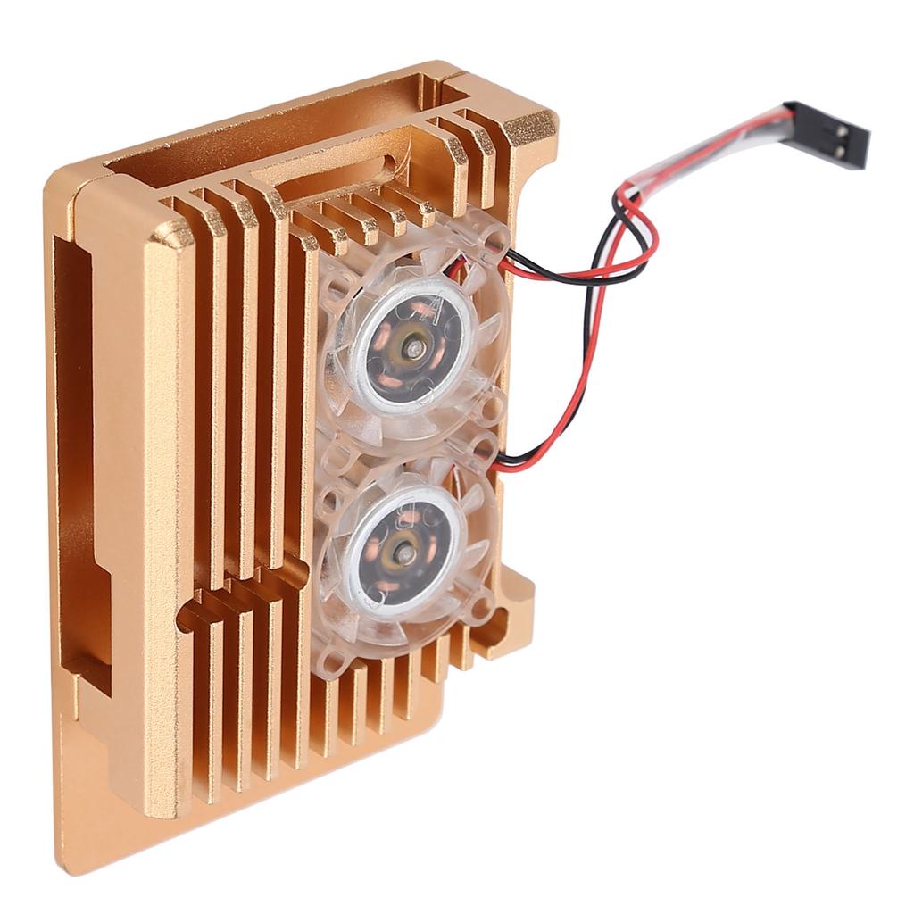 Aluminum Alloy Cooling Case Heat Dissipation Enclosure with Fan for Raspberry Pi 4 B ModelGold