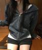 CGP (Women) Striped Knit Zip-Up_Charcoal