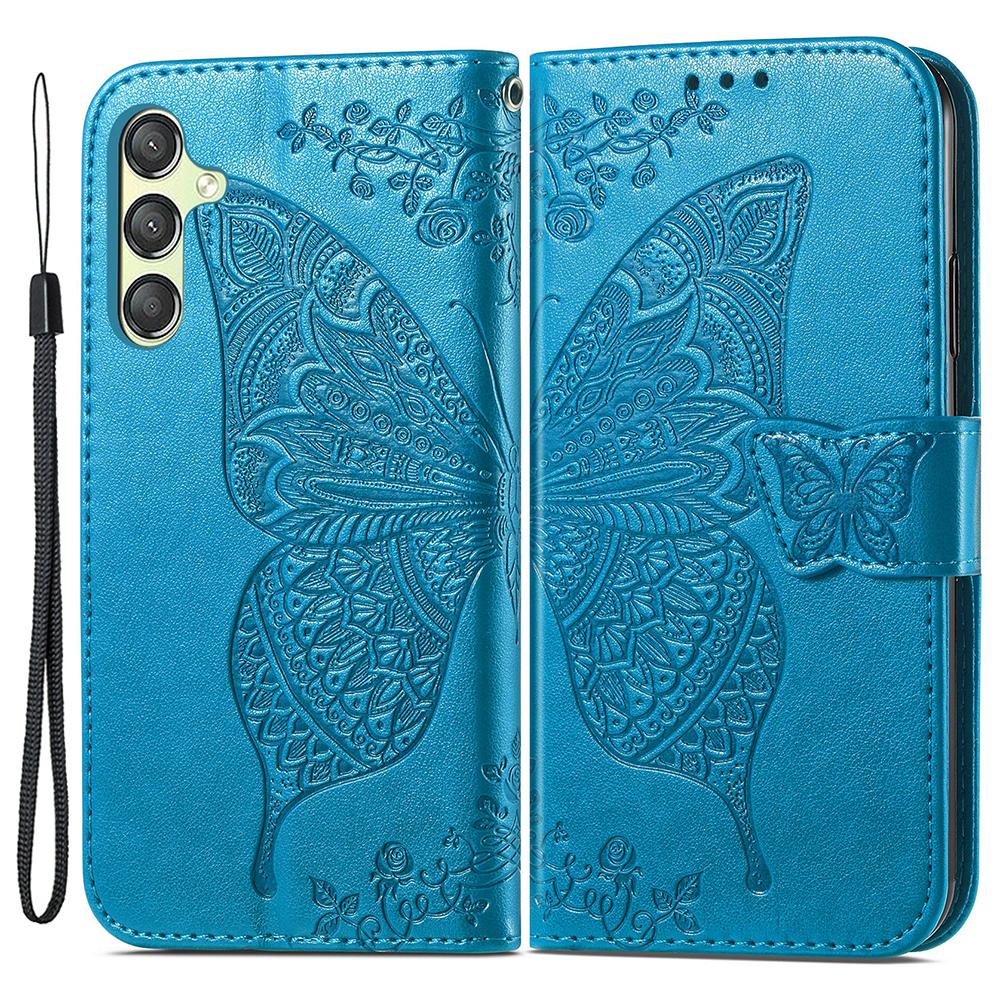 

For Samsung Galaxy A25 5G (Global) (161.0 x 76.5 x 8.3mm) Butterfly Pattern Case Leather Phone Cover with Magnetic Clasp Blue