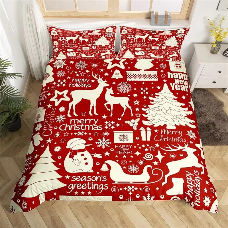 Weihnachts-Bettbezug Cartoon Schneemann Hirsch Rentier Bettwäsche-Set Einzelgröße Mikrofaser Niedlich Lebkuchen Strumpf Bettdeckenbezug