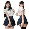 Domila JK College Style Sexy Uniform Suit Girls Pleated Skirt Fungus Lace Shirt Sex Underwear F636