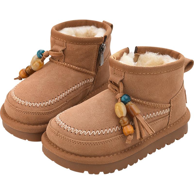 Girls' Fleece-Lined Snow Boots, 2025 Winter Collection, Warm, Stylish, Non-Slip, Short Cotton Boots for Little Girls.
