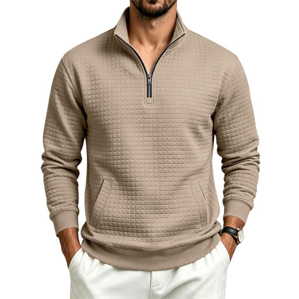 Men's Zip-Up Stand Collar Sweatshirt with Pattern, Loose Fit, Long Sleeve, Casual